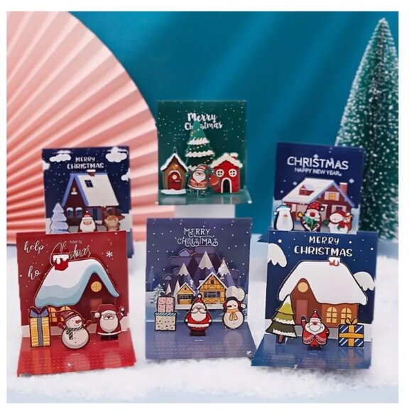 Set of 6 - 3D Pop-Up Christmas Cards -arrange yourself- Santa, Pinguin & Snowman - Picture 1 of 11